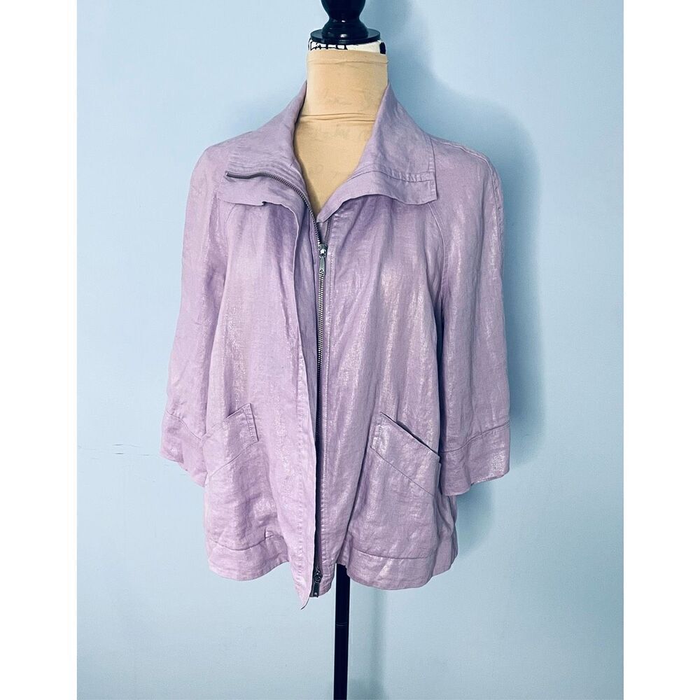 Lafayette 148 New York Purple Women’s 6 100% Linen Zip Up Jacket Top Pockets